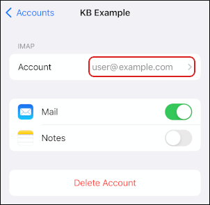 iOS - Mail - Accounts - Select account under IMAP