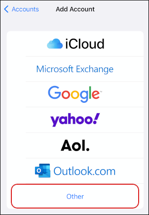 iOS - Mail - Add Account - Other