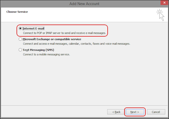 Outlook - Add Account - Internet Email
