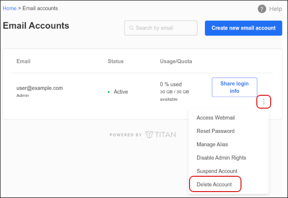 Hosting Panel - Email - Delete account